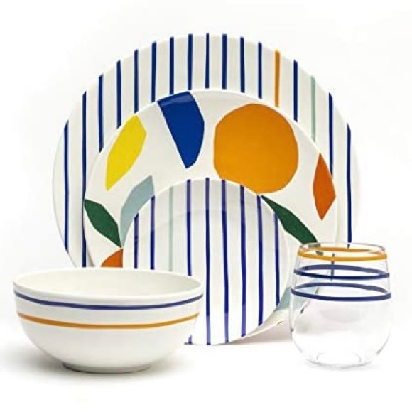 NWT Kate Spade Acrylic Stemless Wine Glass Set, Citrus Twist Stripe - Picture 3 of 11